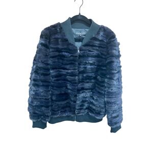 Adrienne Landau Real Mink Fur Coat Bomber Jacket Black & Deep Navy